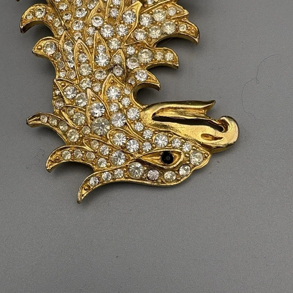 RARE Cadoro Brooch Griffin Winged Lion Rhinestone Heraldic 24K Gold Plate